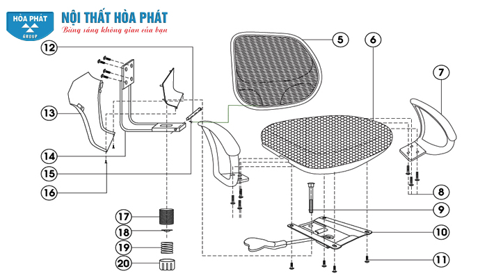 lắp đặt cụm đệm tựa ghế